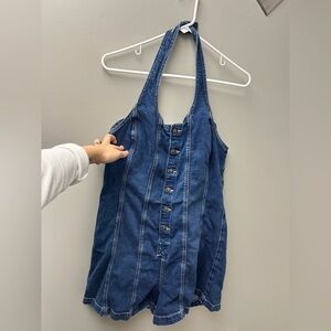 American Eagle Women’s Halter Neck Button Down Denim Romper‎